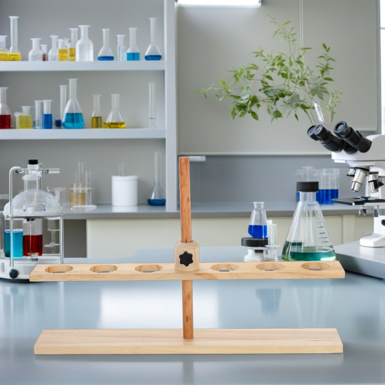 6 Hole Wooden Funnel Stand Adj - Lab Equipment recension och pris